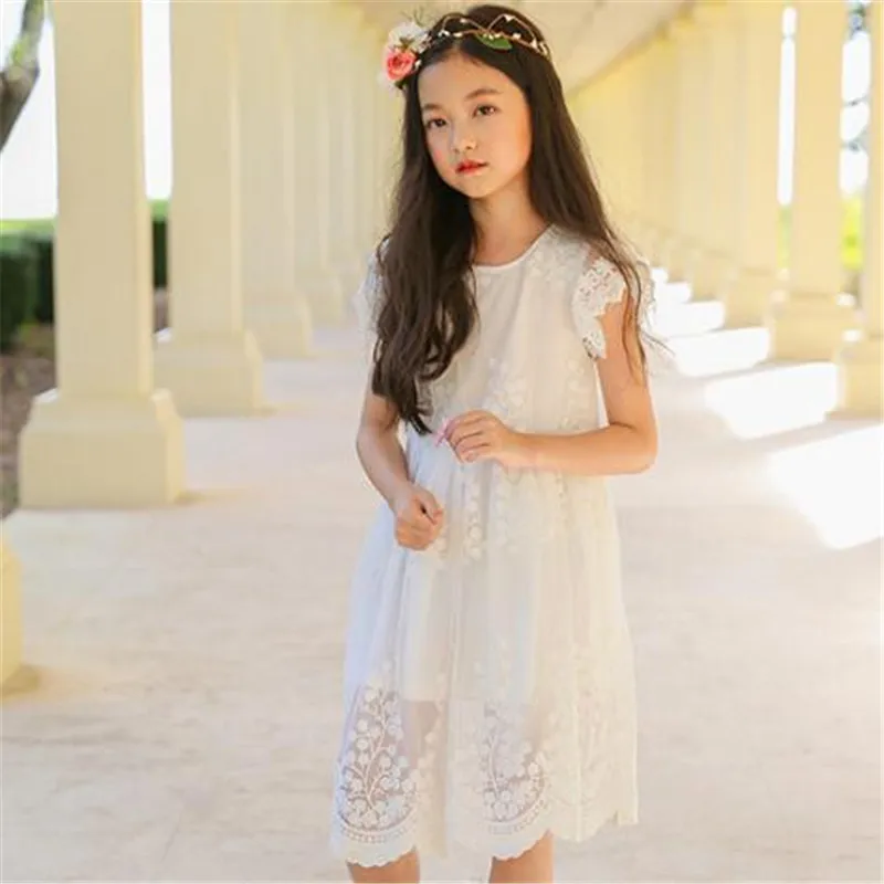 Weoneit Summer Kids Dresses for Girls Lace Sleeveless White Party Princess Casual Dress Daily Wear Clothes | Детская одежда и
