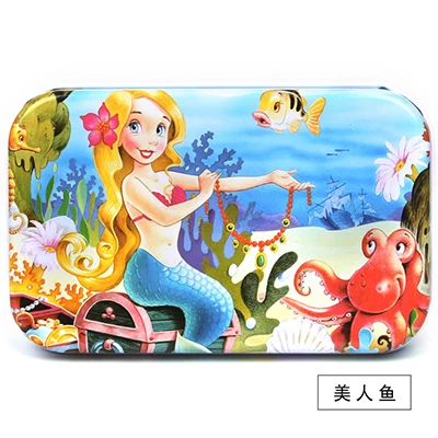 Mermaid Premium Size 22.5* 13cm Wooden Large 60 Piece Iron Box Cartoon Animal Baby Puzzle Child Wooden Educational Toy Girl Boy - Цвет: Mermaid