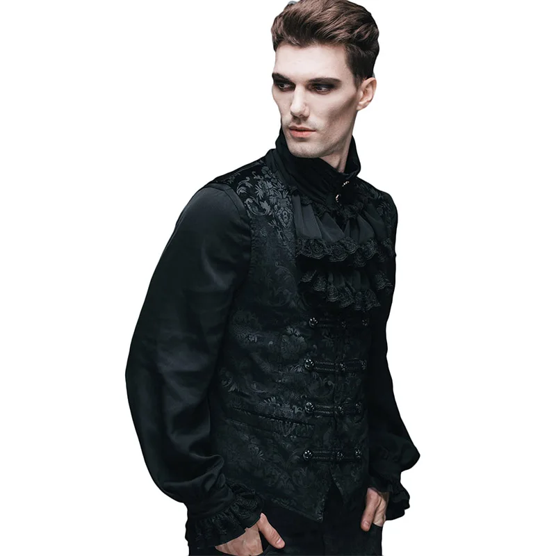 Мужская куртка без рукавов в стиле стимпанк черная готическом двубортный жилет с