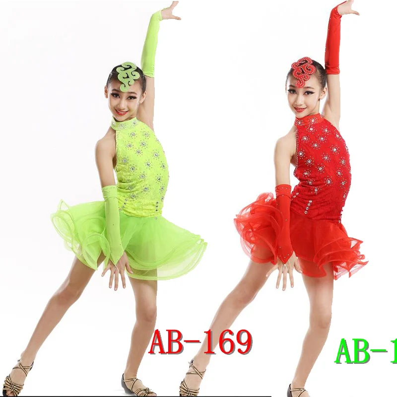 Платье для латиноамериканских танцев с блестками девочек Детские костюмы