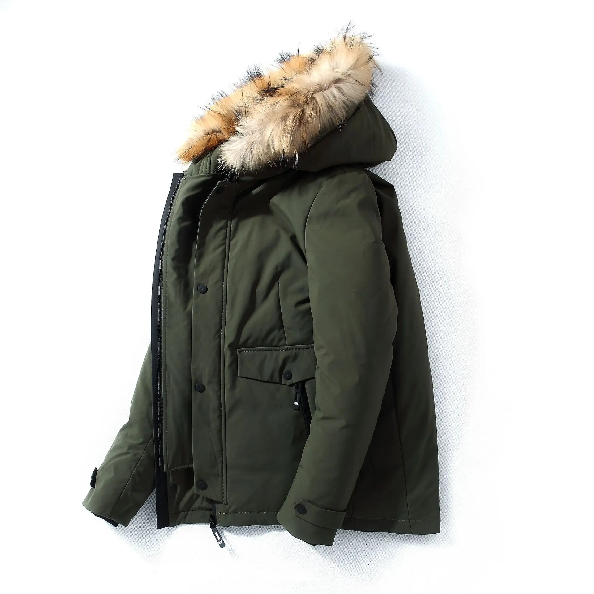 Мужская короткая зимняя куртка на белом утином пуху с капюшоном|Мужские