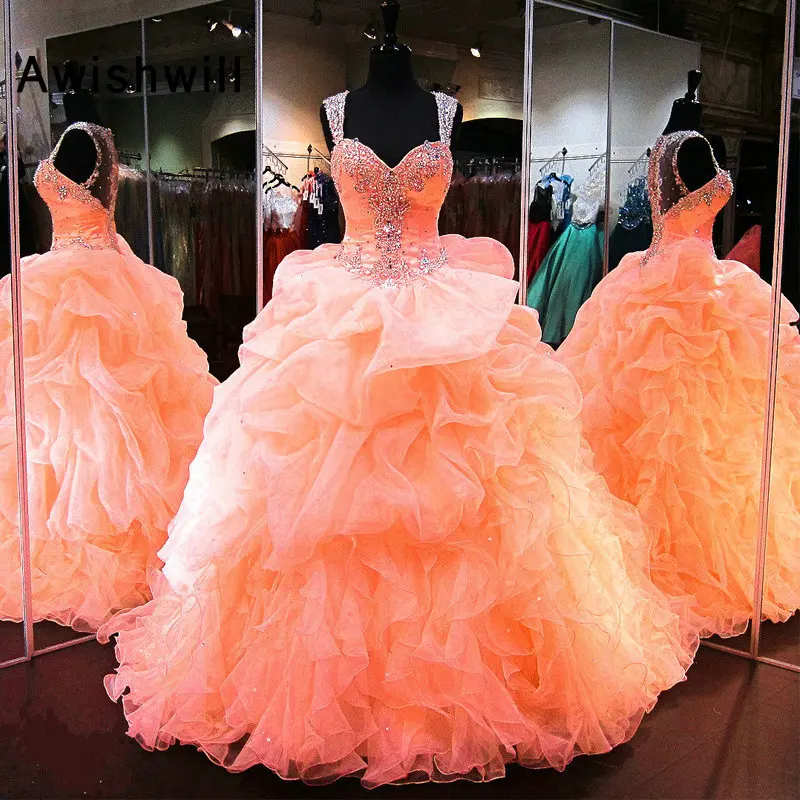 

Реальные фотографии платья 15 лет с прозрачной спинкой кристаллами бисером оборками из органзы платье принцессы бальное платье