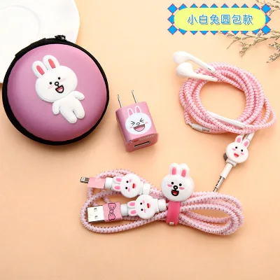 style 2 Мультфильм USB кабель наушники протектор набор с наушниками Чехлы кабель Стикеры для намотки Спиральный шнур протектор для iphone5 6 7 - Цвет: style 2