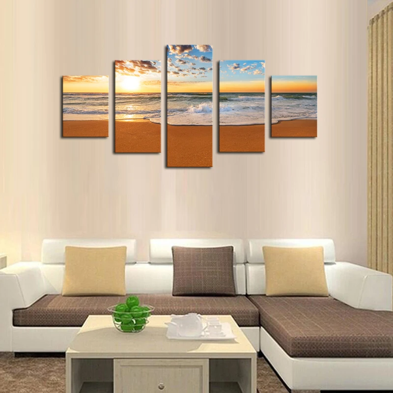 Безрамный холст 5 шт. Современные морские пейзажи Картины на холсте для украшения дома Дешевая художественная работа.