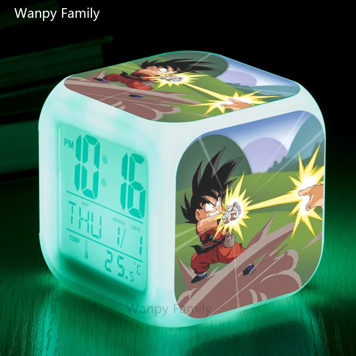 [Wanpy family] Будильник с мультяшным Драконий жемчуг для детей, подарок на день рождения, прикроватные настольные часы, меняющие цвет, цифровой будильник - Цвет: Светло-зеленый