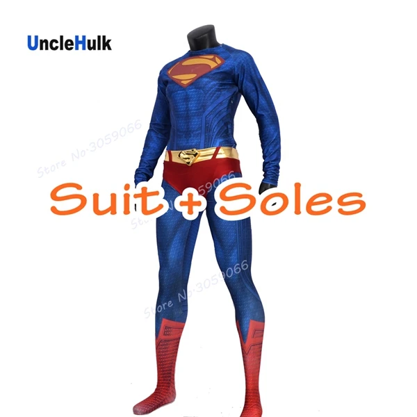 Suit with Soles Высокое качество Человек из стали Супермен печатных спандекс лайкра с 3D мышцы затенение Косплей Костюм(с логотипом груди) 1 | UncleHulk - Цвет: Suit with Soles