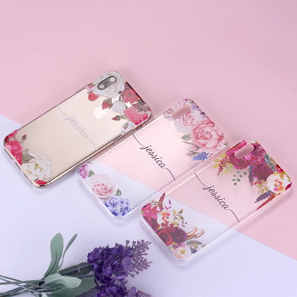 

Custom Personalized Your Name Tropical Floral Border Beauty Phone Soft Case For iPhone 12 11 Pro XS Max XR X 7Plus 8Plus