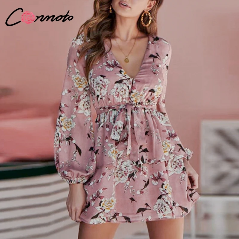 Conmoto Повседневное зимнее платье с поясом длинное широкими рукавами для вечеринок