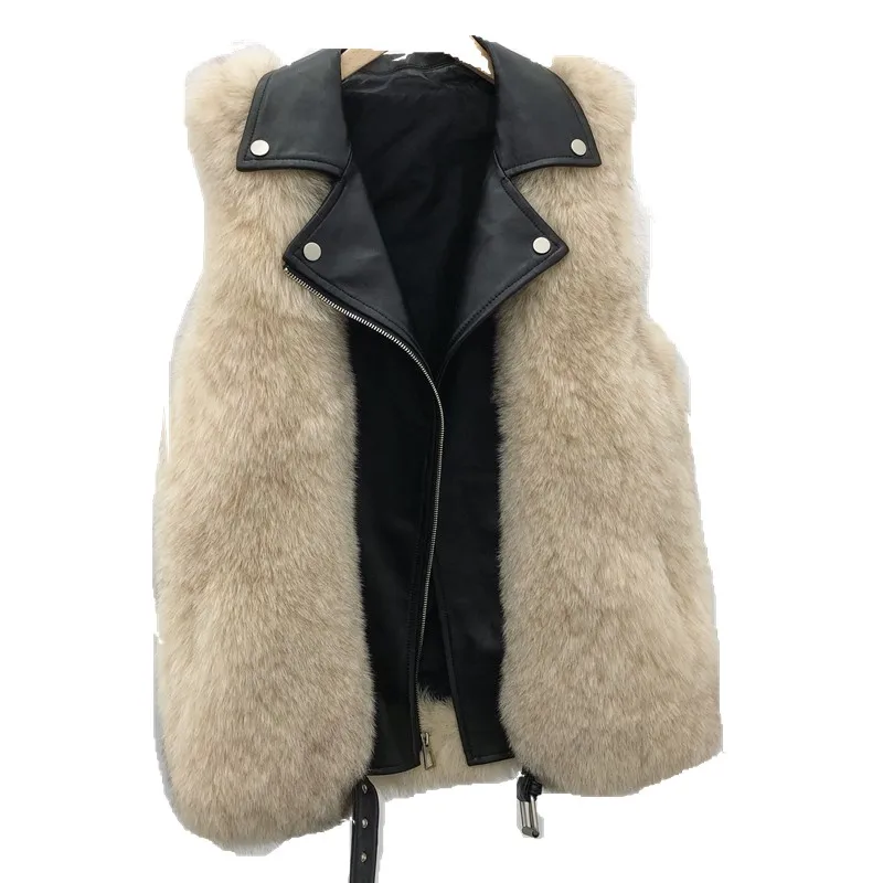 YIN FEI Natural Fox Fur Jacket Woman Real Coat For Women's Genuine Sheepskin Leather Vest Waistcoat | Женская одежда