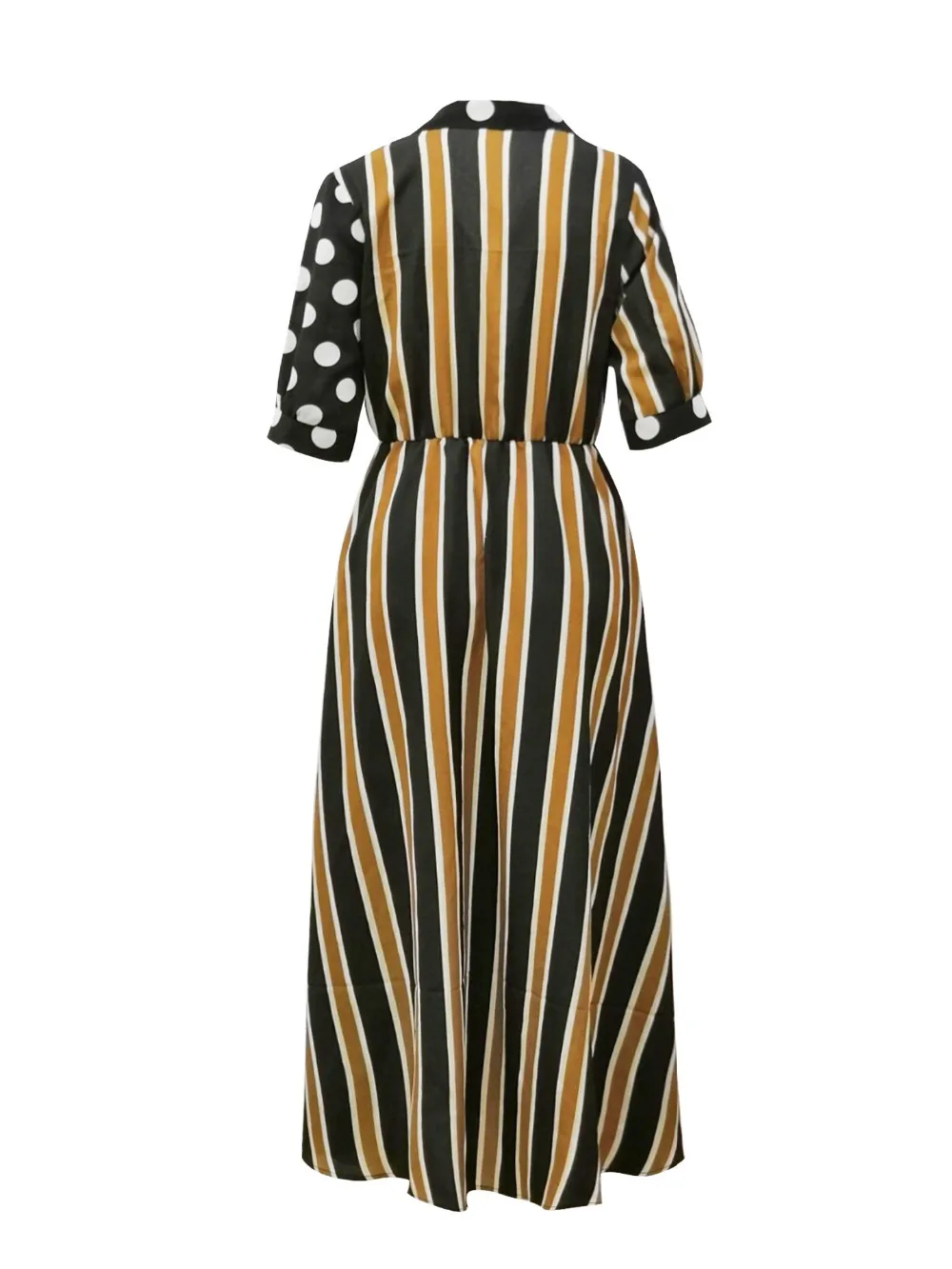 2018 Summer Autumn Maxi Shirt Dress Fashion Striped Polka Dot Half Sleeve Casual Loose Split Women's Black Party Long Dresses | Женская