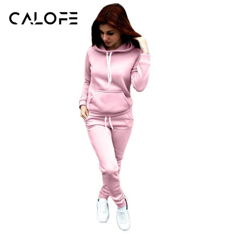 CALOFE, весенние женские спортивные костюмы, одноцветные карманы, наборы для бега, спортивные штаны, Женский костюм для бега, спортивный костюм, толстовка с капюшоном, Z35