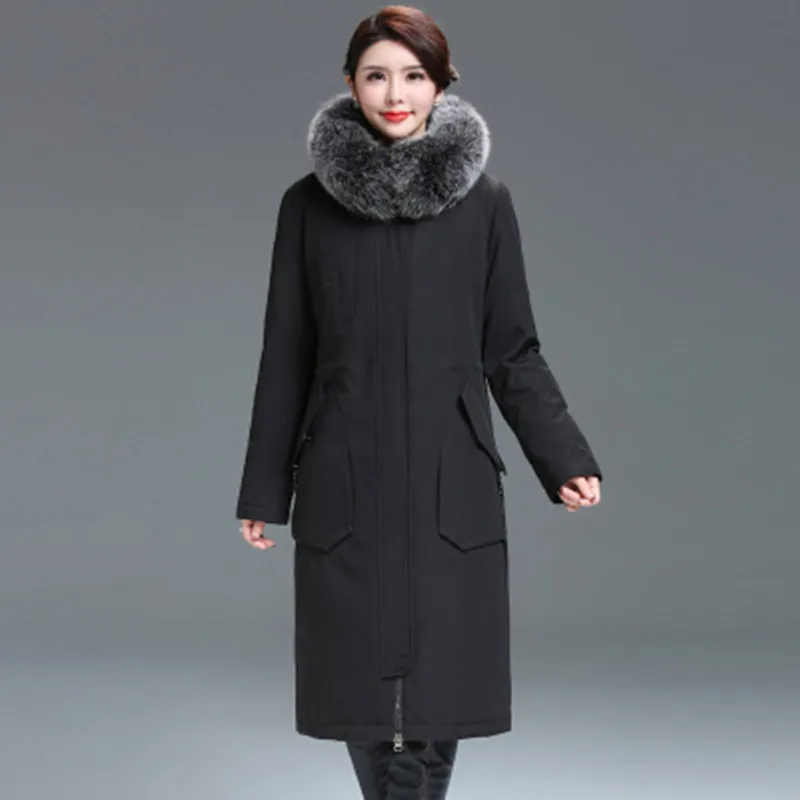 Free shipping 2018 winter's new women's wear down to the knee long hair collar and thick warm coat | Женская одежда