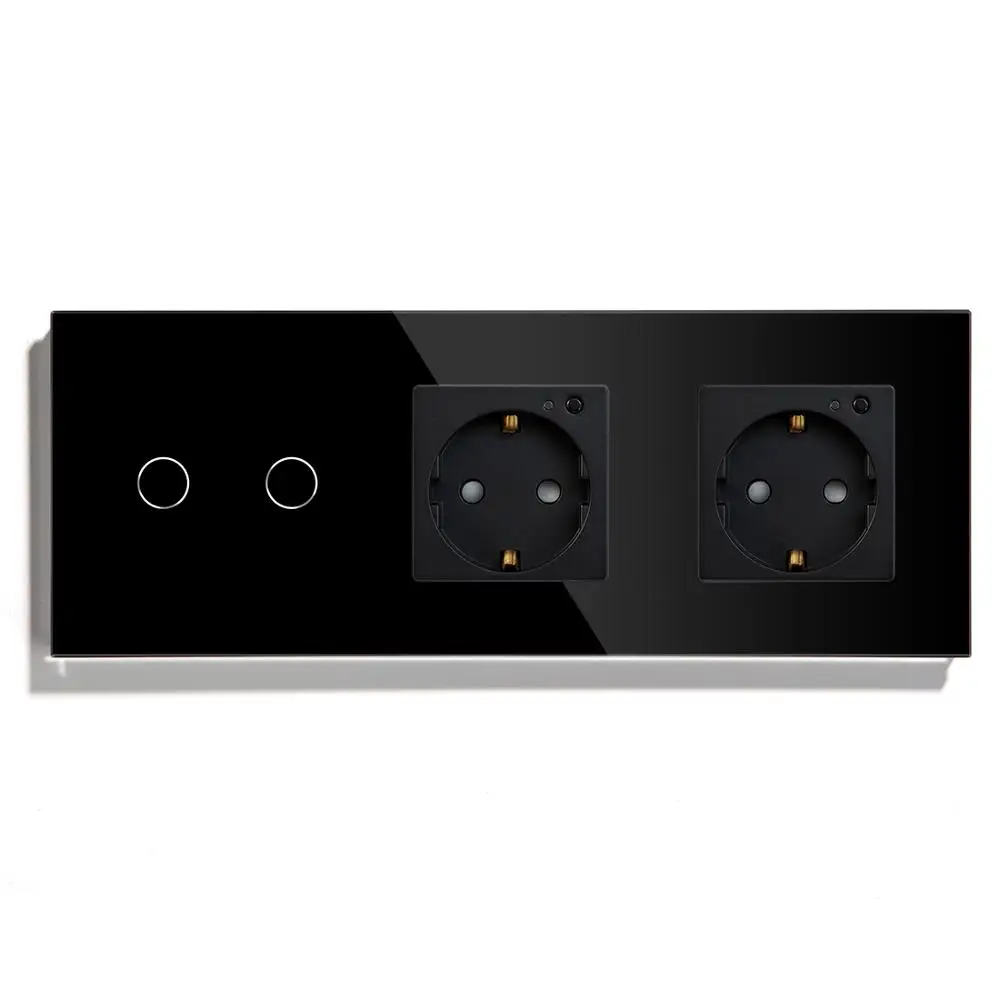 Black Wall Socket BSEED Двойной Wi-Fi ЕС розетки 2 банда Переключатель с белый черный Gloden Кристалл стекло панель управления от Alexa Google, tuya - Тип: Black Wall Socket