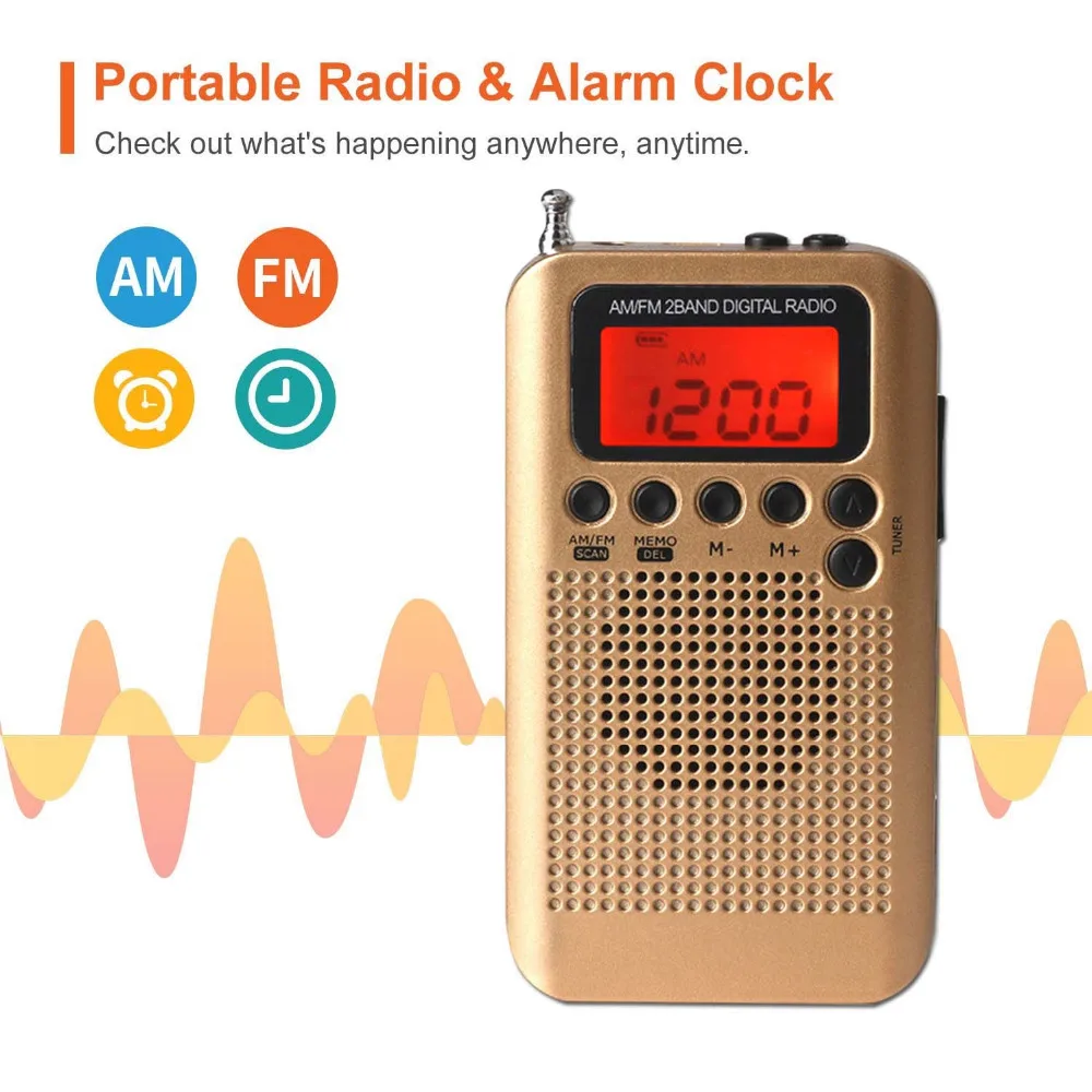 JINSERTA мини lcd цифровой FM/AM радио динамик с будильником и функцией отображения времени 3,5 мм разъем для наушников и зарядный кабель
