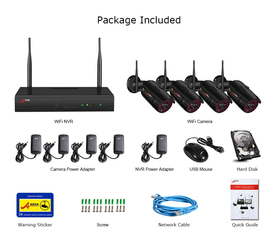 ANRAN CCTV P2P 4CH Wifi NVR 36IR водонепроницаемый наружный Bullet 1080P видео аудио IP Беспроводная камера система безопасности жесткий диск