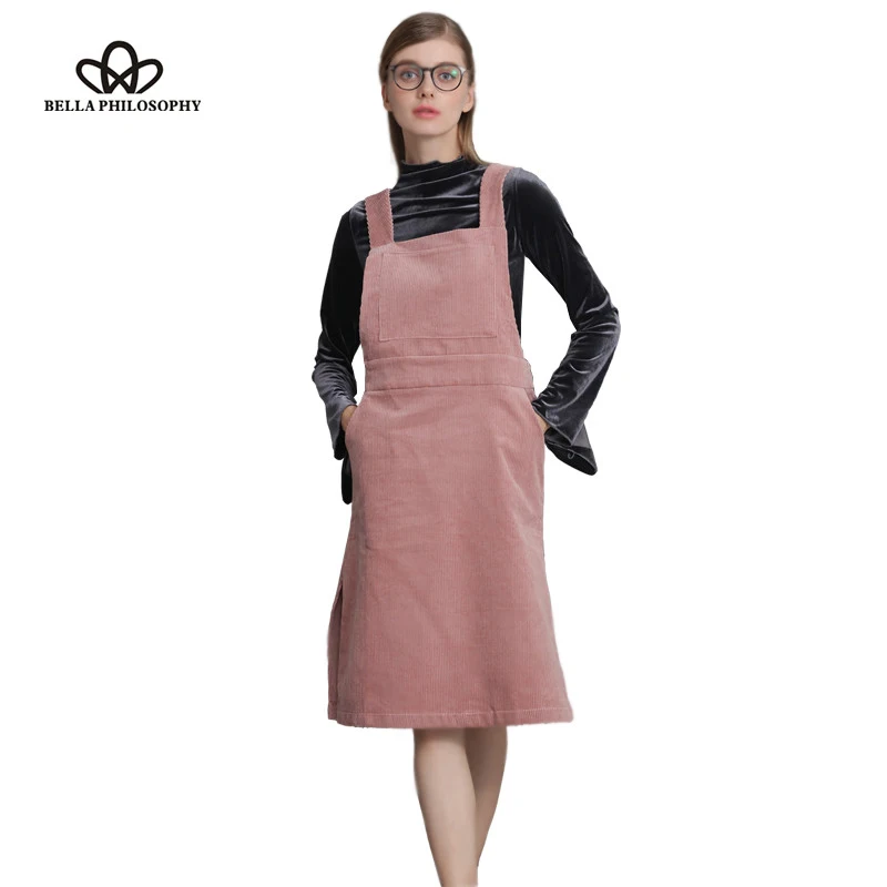 Женское вельветовое платье на бретельках с перекрестной спинкой | Женская одежда