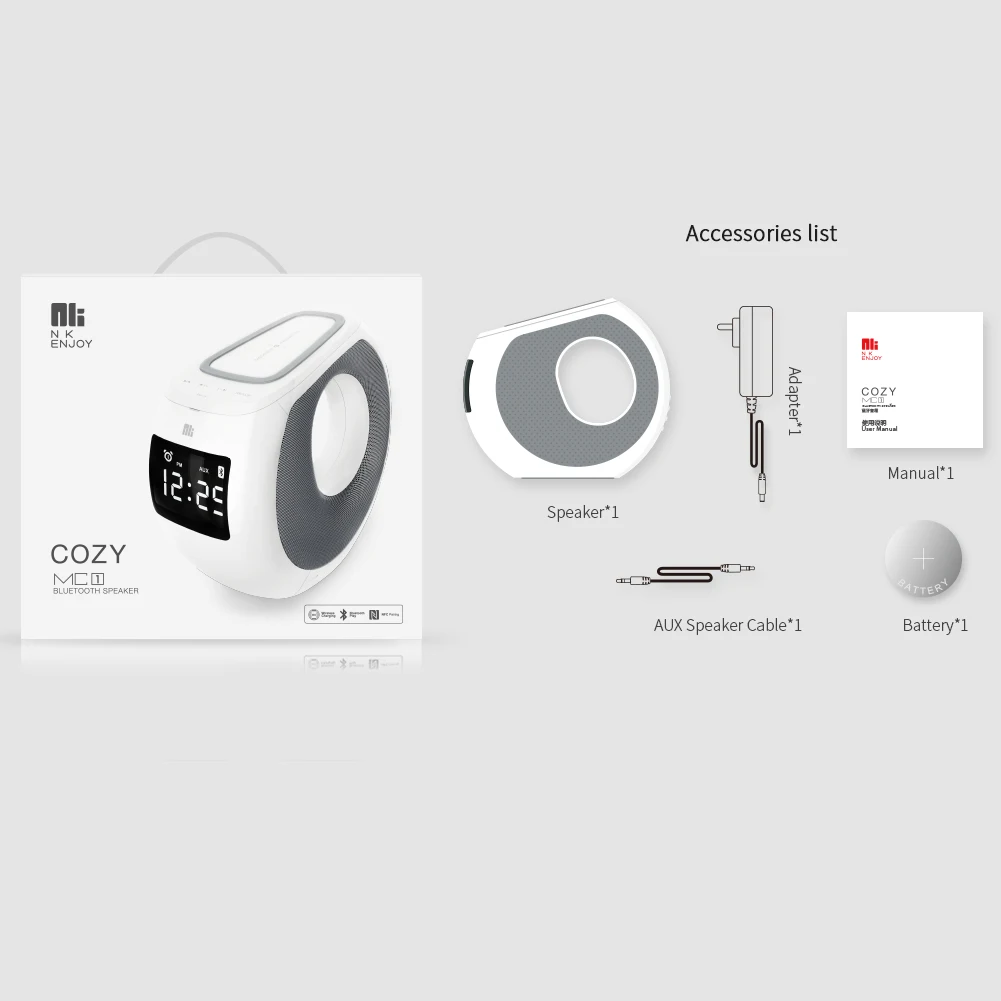 Nillkin Cozy MC1 2 в 1 Bluetooth динамик+ QI Беспроводное зарядное устройство многофункциональный домашний музыкальный объемный светодиодный будильник Лучший подарок