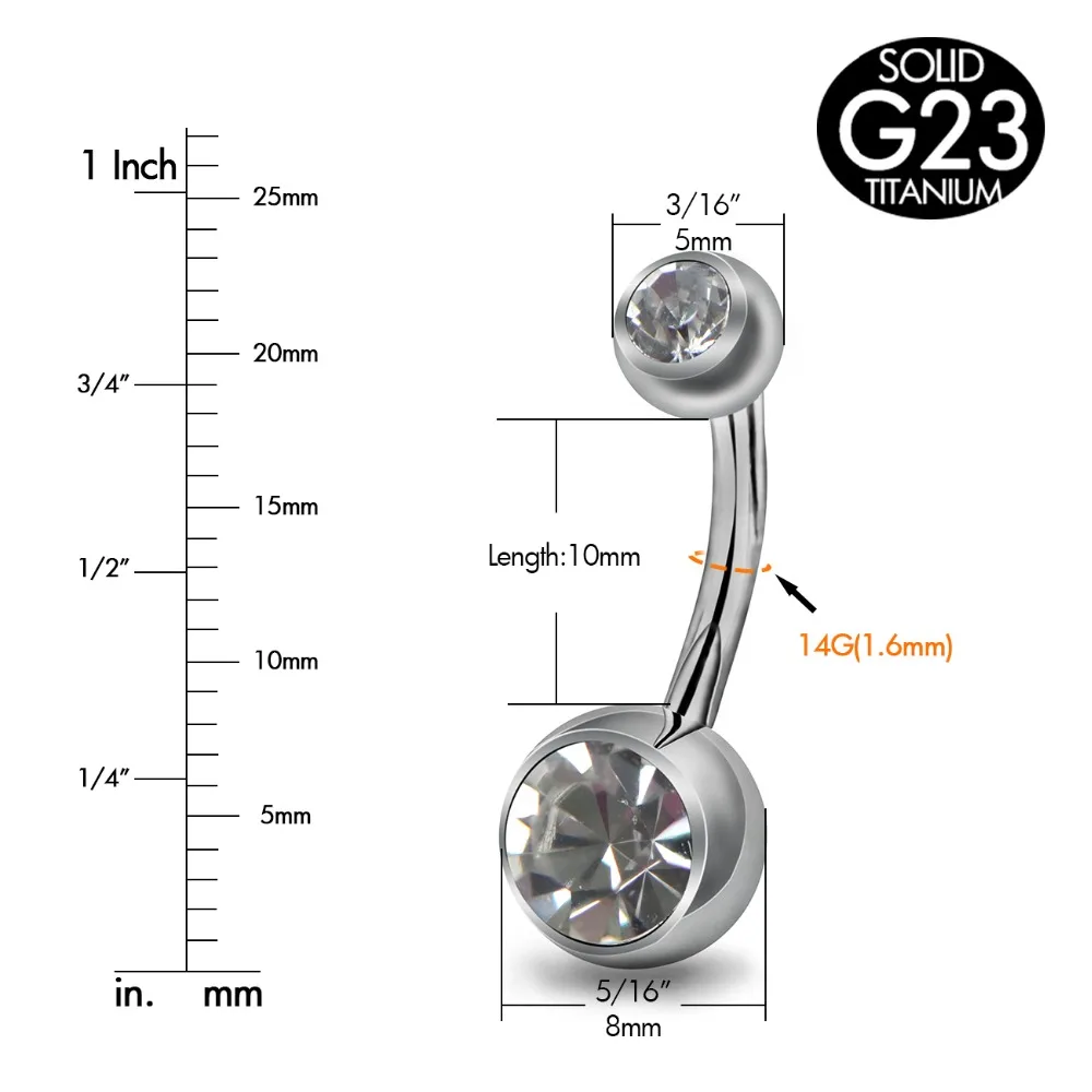 Титановое кольцо для пирсинга живота G23 Ювелирное пупка на 14 г гипоаллергенное