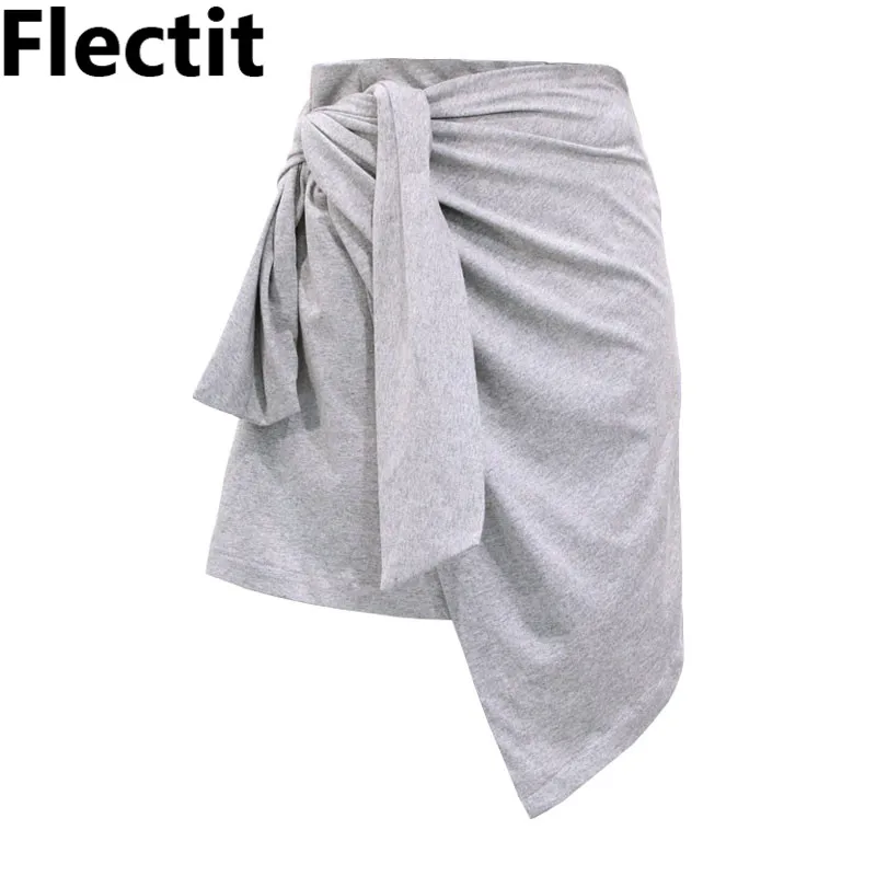 Flectit Black Grey Asymmetrical Knotted Mini Skirt with Bow Sexy Womens Skirts Party Club Wear | Женская одежда