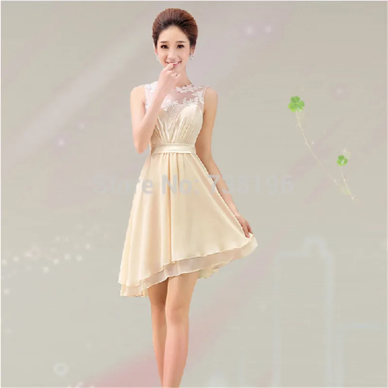 Женское Короткое платье подружки невесты короткое цвета шампанского с