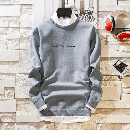 Синий New Autumn Cashmere Sweater Men Long Sleeve Slim Fit Male Pullovers Round Neck Men's Knittwear Mens Christmas Sweaters - Цвет: Синий