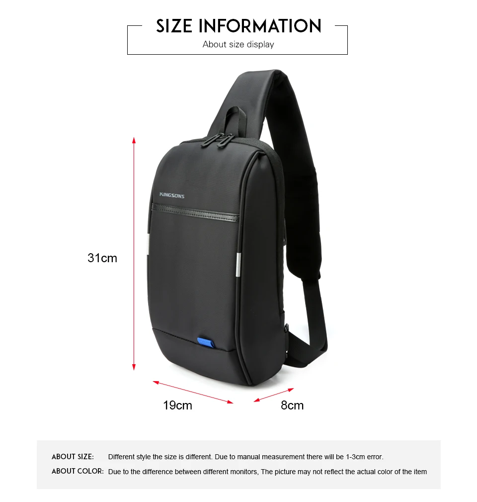Kingsons, сумка через плечо для мужчин, для отдыха, маленький, на одно плечо, рюкзак для путешествий, 10,1 дюйма, нагрудный рюкзак, Повседневный,, новинка