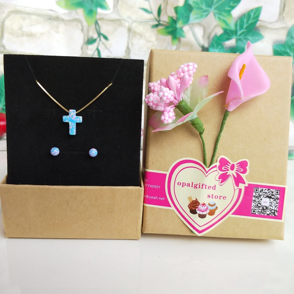 Комплект из колье и серёг с голубым опалом 9 х12 мм | Украшения аксессуары