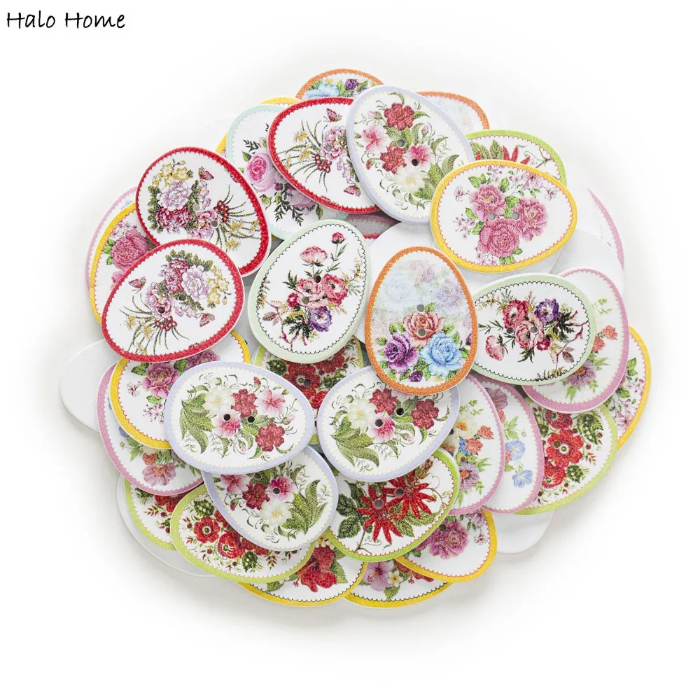 30 шт печать задний фоняйцо цветок узор для шитья деревянные пуговицы Скрапбукинг