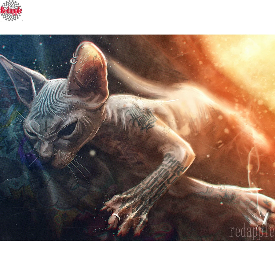 Алмазная вышивка Кот сфинкс картина 5D с животными стразы крестиком цифровое