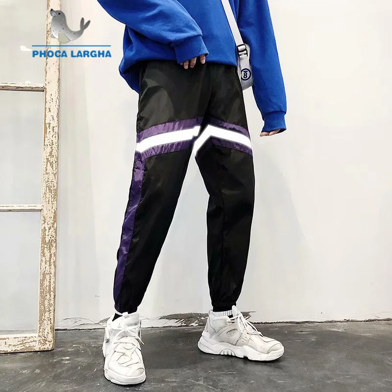 2019 новые полосатые Светоотражающие Брюки мужские хип-хоп Беговые брюки в
