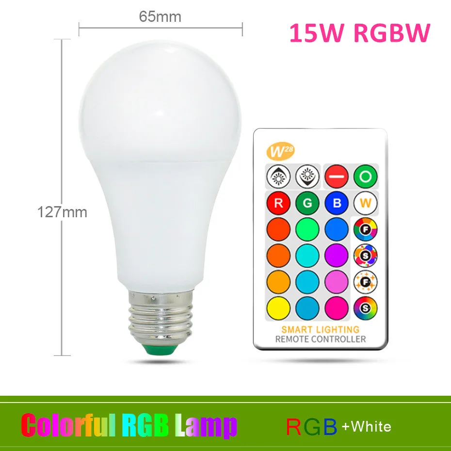 15W RGBW E27 RGB Светодиодная лампа 5 Вт 10 Вт 15 Вт цветная RGB Светодиодная лампа сценический светильник вечерние лампы диско 24Key светодиодная RGBW лампа для дома Рождественское украшение - Emitting Color: 15W RGBW