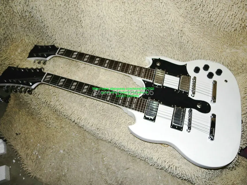 Белая Двойная Шея гитара Custom Shop двойная Шея электрогитара Новое поступление Гитара s