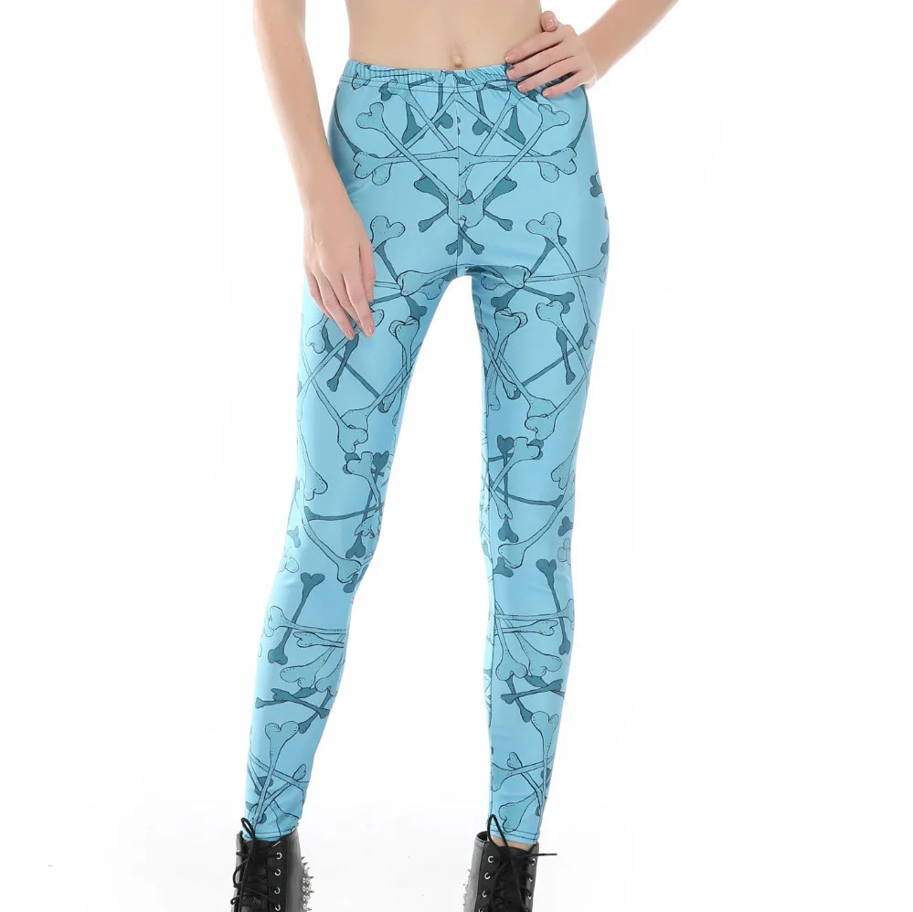 Женские леггинсы с принтом в виде костей повседневные облегающие тонкие
