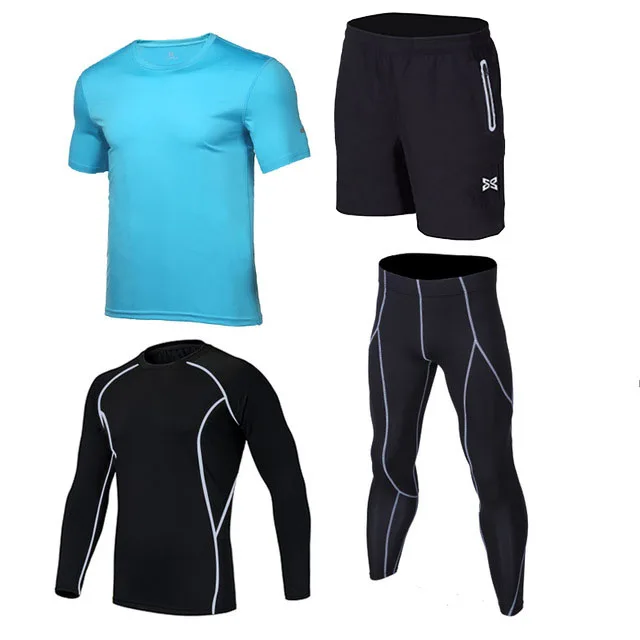 4Pcs sky blue sets 4 шт./компл. спортивный костюм дети компрессия базовый слой одежда для бега быстросохнущая Баскетбол Футбол спортивные Колготки леггинсы Фитнес одежда - Цвет: 4Pcs sky blue sets