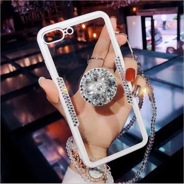 Модный Роскошный чехол со стразами для телефона iPhone 6 7 8 plus кронштейн прозрачный