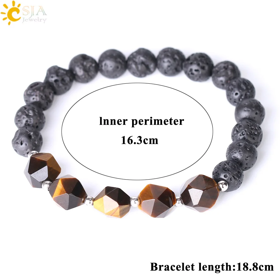 CSJA желтый синий золотой цвет тигровый глаз и Лава рок браслет граненые бусины из