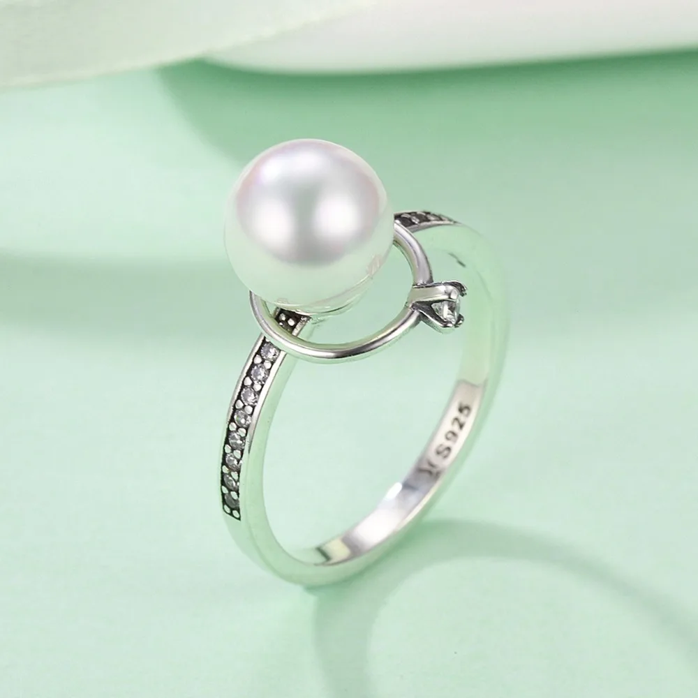 HoHangFuk уникальный стерлингового серебра 925 модные яркие CZ & Pearl перстни для Для