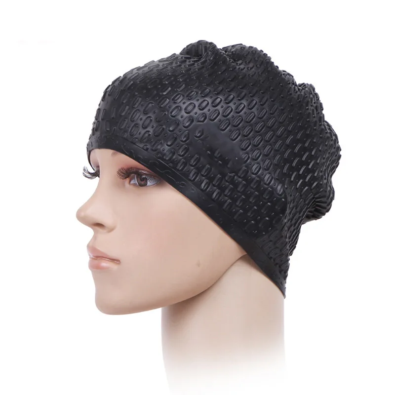 Elastic Silicone Swimming Cap Unisex Long Hair Bubble Caps Protect Ear Wrap Waterproof For Women Men Swim Pool Accessories | Спорт и