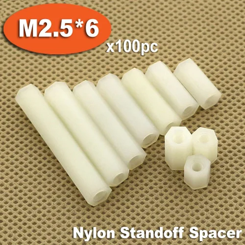 

100pcs M2.5 x 6mm White Plastic Nylon Hexagon Hex Female Thread Nuts Standoff Spacer Pillars