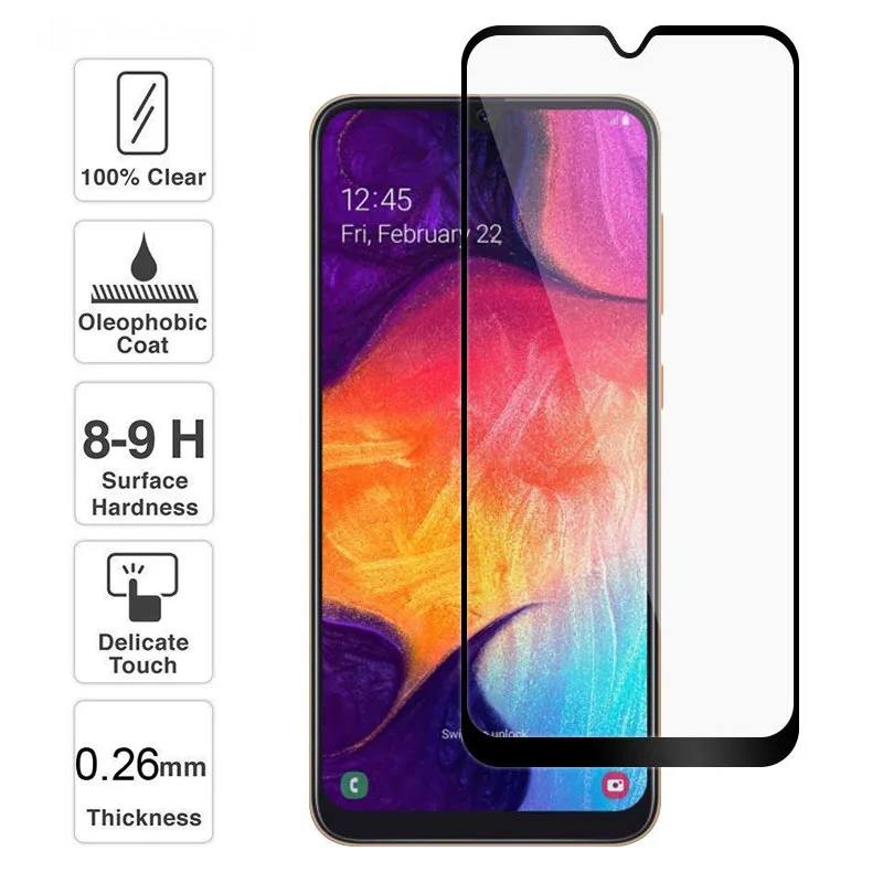 Защитное стекло для Samsung Galaxy A50 закаленное + тонкий жесткий чехол A505 | Мобильные