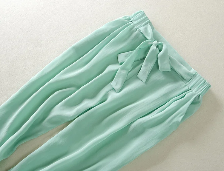 Летние брюки из натурального шелка длиной до щиколотки однотонные шаровары 100% с