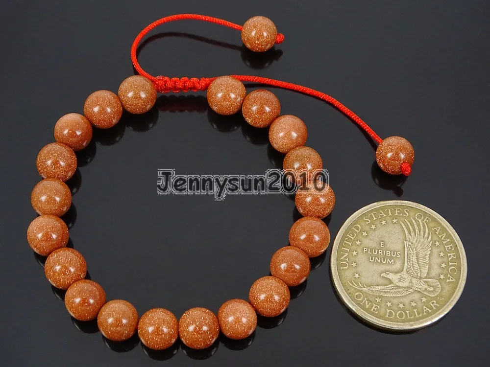 Handmade 8mm Adjustable Natural Gold Sand Gems Stone Round Beads Bracelet Healing Reiki 5 Strands/Pack | Украшения и аксессуары