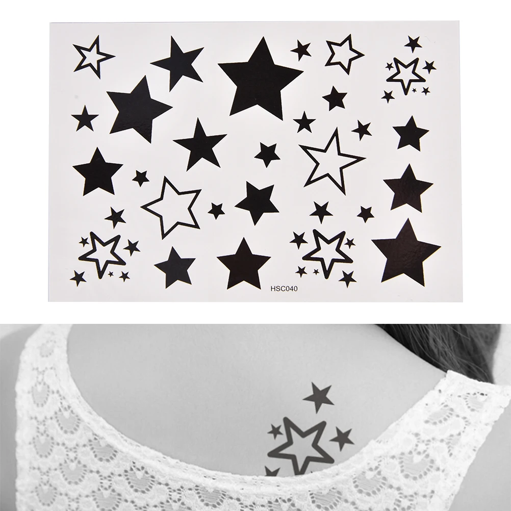 1 лист Водонепроницаемый Временная тату наклейка для черный белый цвет звезды