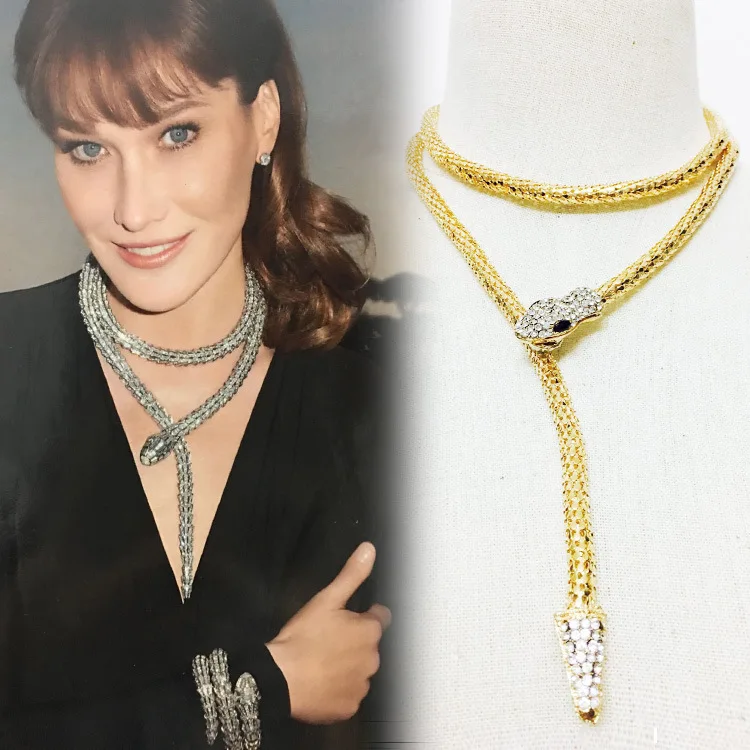 Женское Ожерелье в виде змеи Золотистое Ожерелье-чокер с кристаллами стиле панк