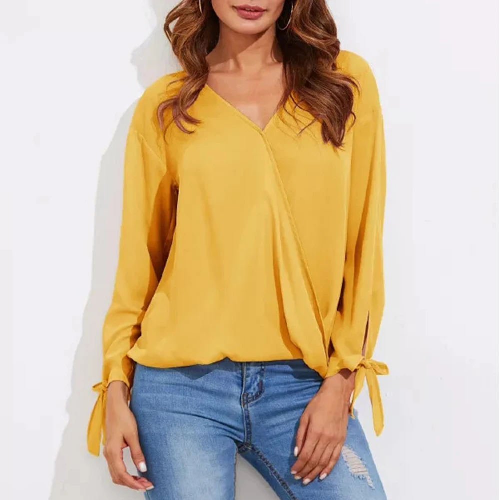 С длинным рукавом осень лук узел Fabala кружева v образным вырезом случайные