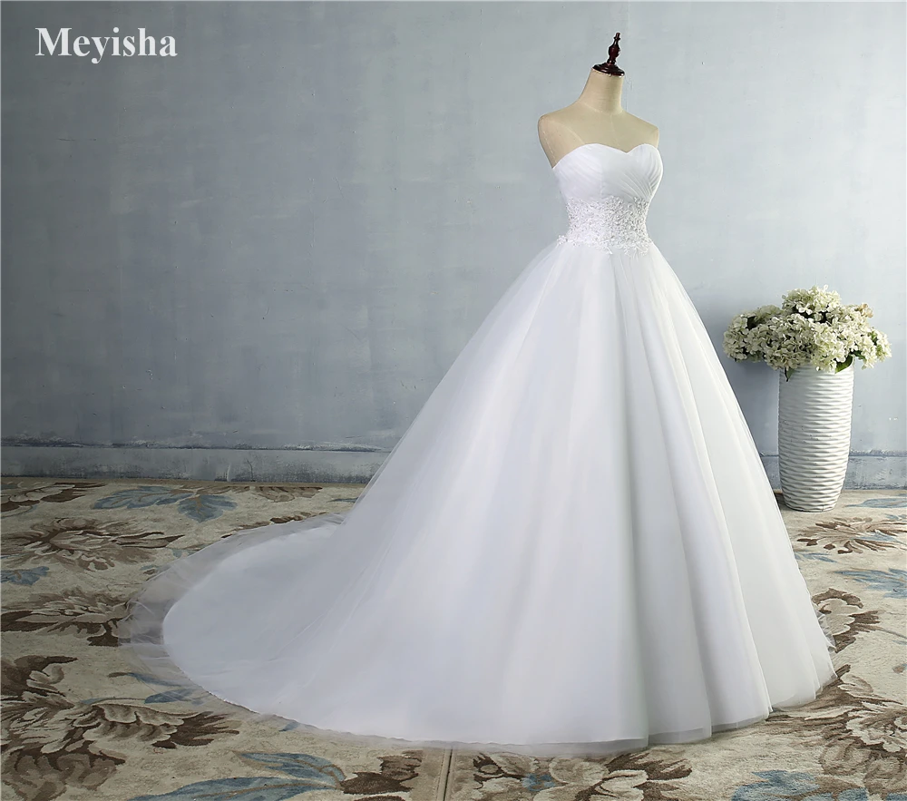 ZJ9008 дизайн-линии Sheer декольте с хрустальные бусины Тюль И Кружева свадебное платье Свадебное платье размер 2-26 W