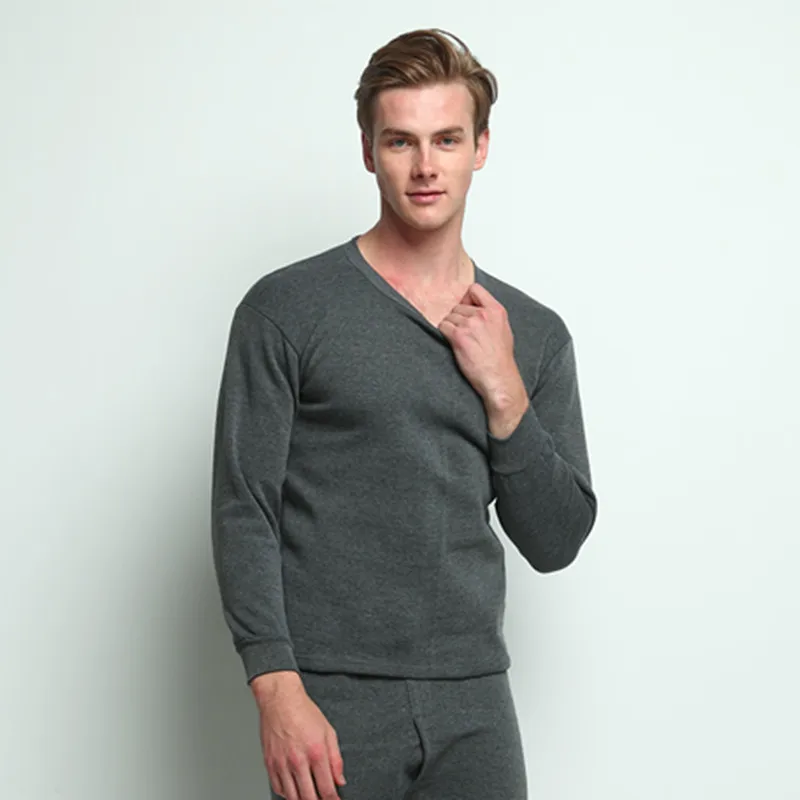 

Autumn And Winter Super Thick Men's Thermal Underwear Set Up With Flannel Thickening Young Middle-aged Round Collar Pure Col Men