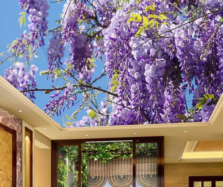 3d потолочные фрески на заказ обои с цветами голубое небо домашний декор