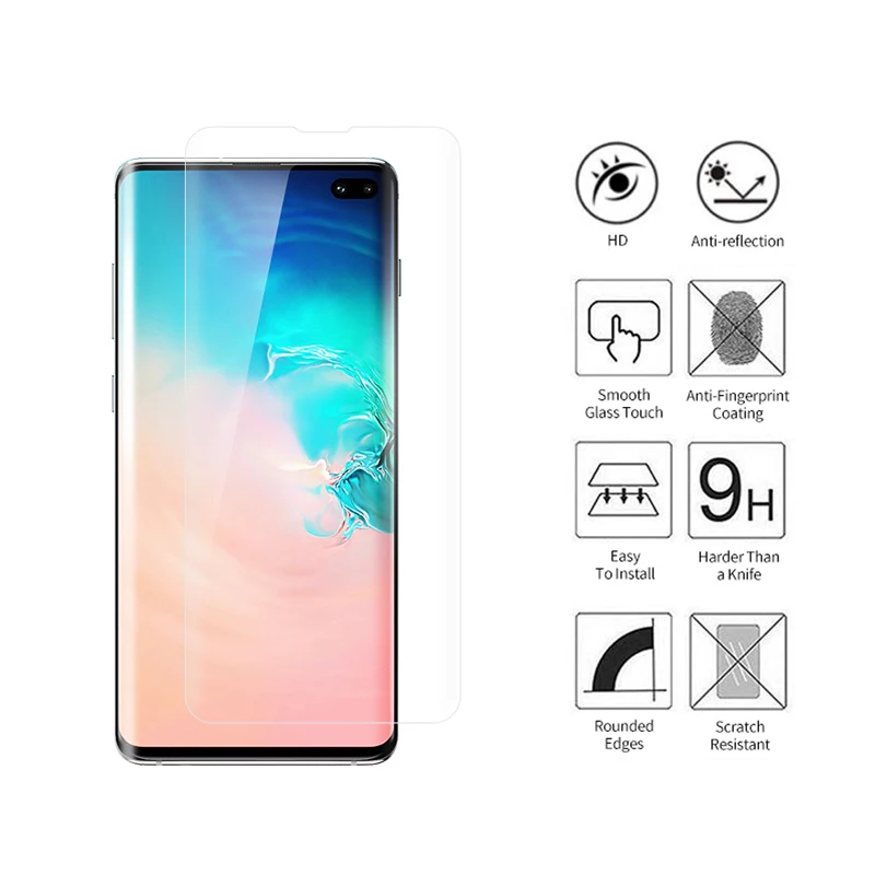 Для samsung S10 S10+ S10e полный клей изогнутый стеклянный экран протектор отпечатков пальцев разблокировка 3D жидкая УФ защитная пленка из закаленного стекла
