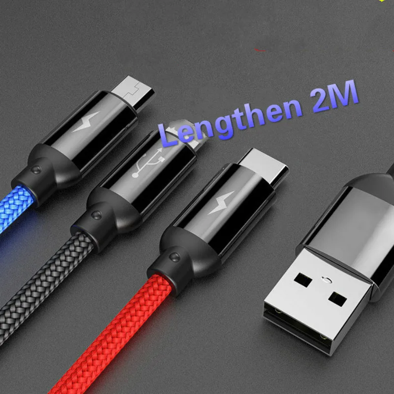 3 в 1 type C/8 Pin/Кабель зарядного устройства микро-usb для iPhone X Xr универсальный кабель быстрой зарядки для samsung S9 S8 Xiaomi зарядное устройство Шнур
